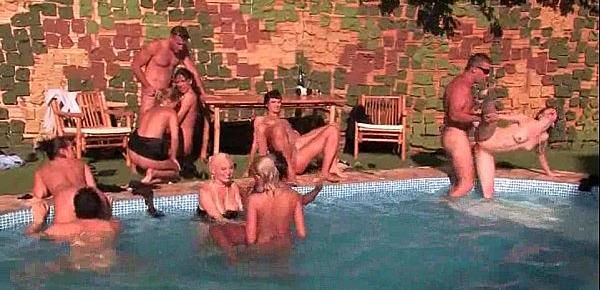  Sun group sex party near pool